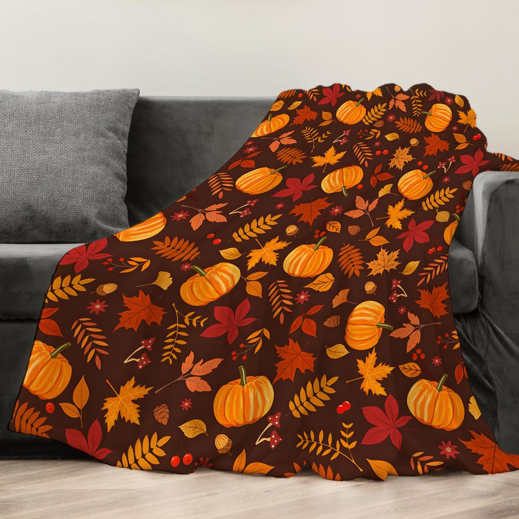 Fall Thanksgiving Throw Blanket Maple Leaf Pumpkin Flannel Print Blanket Super Soft Cozy Nap Blanket Perfect Home Gift for Her