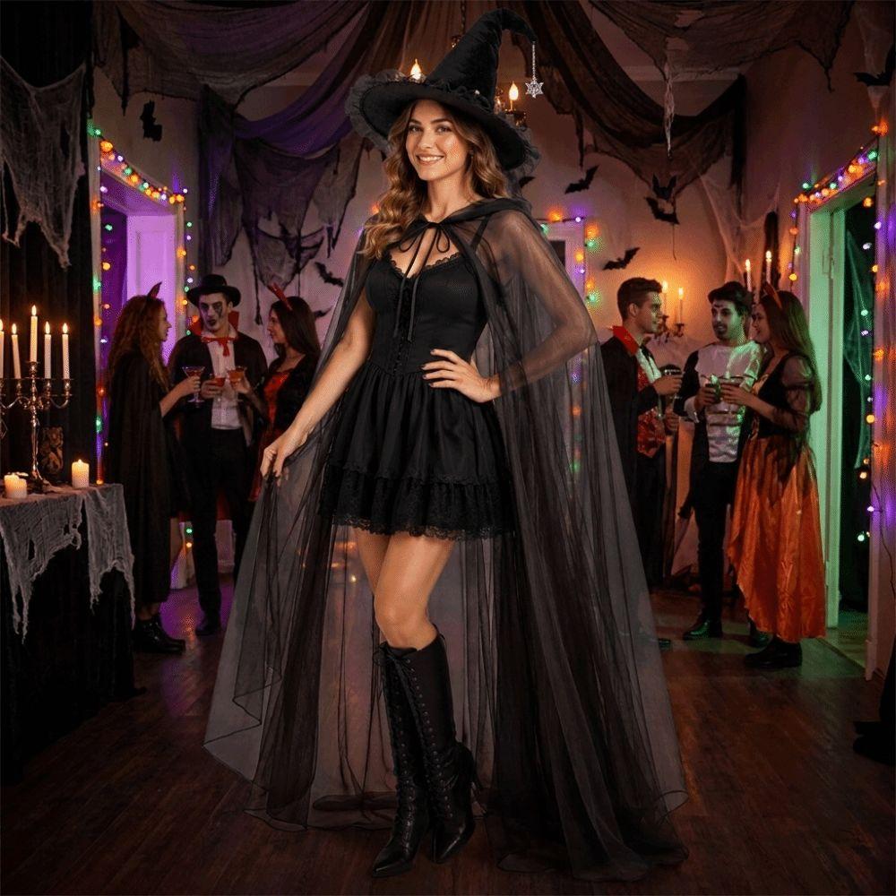 Role Play Witch Hat Hooded Cloak Satin Bow Lolita Cosplay Wizard Hat Women Party