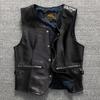 Retro Top Layer Sheepskin Men's Genuine Leather Jacket Ready-to-wear Heavy Water Washing Casual Slim Vest Shoulder