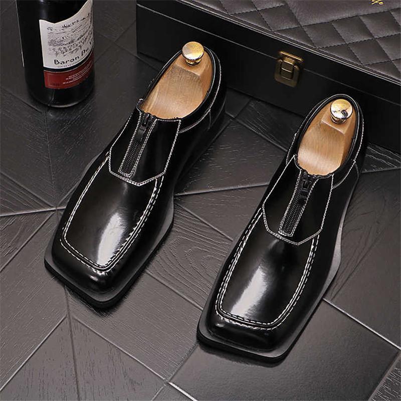 Fashion Fashoin New Arrival Men Pointed Black Slip On Casual Leather Shoes Male Novelty Loafers Wedding Dress Formal Flats Footwear