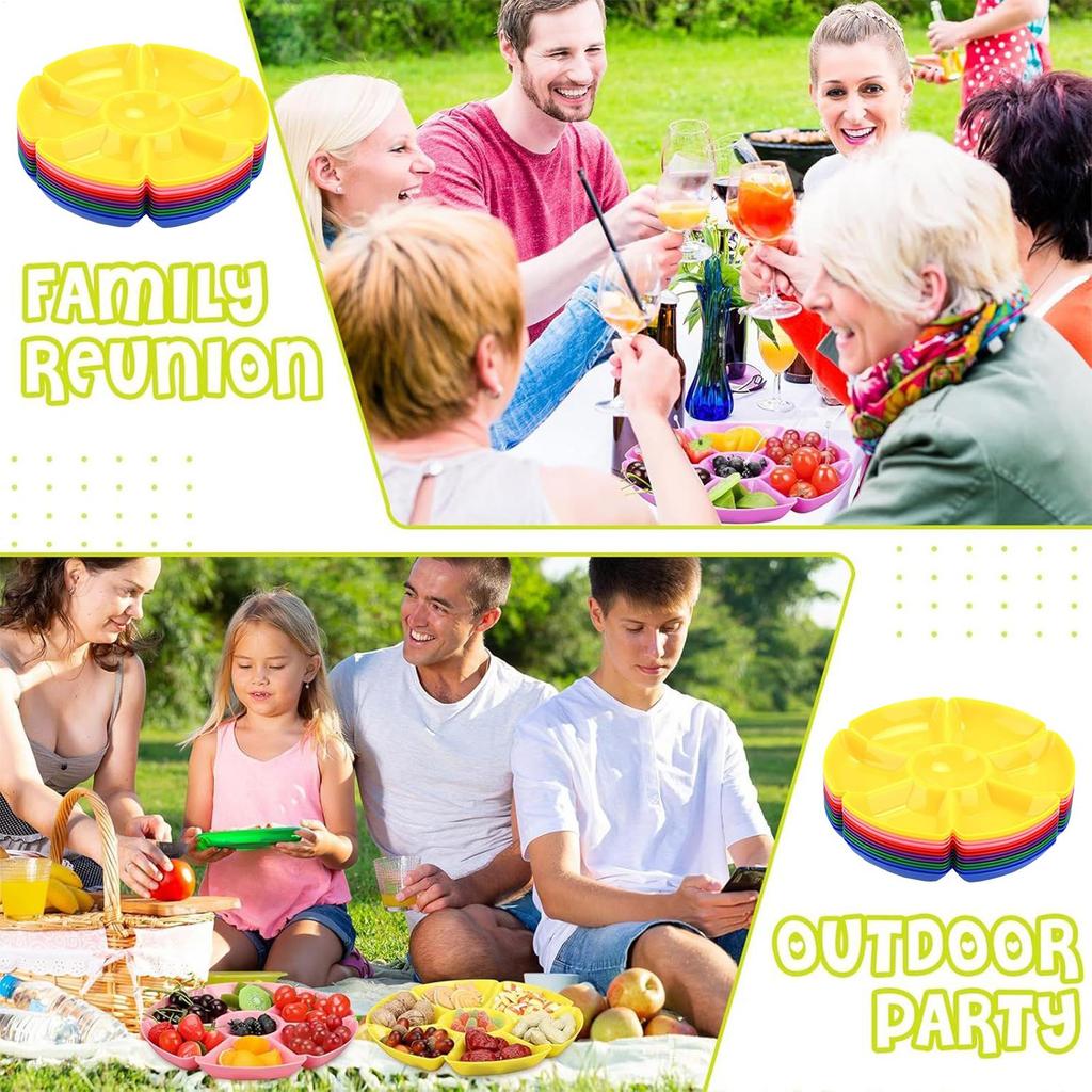 Compartment Serving Tray 7-Compartments Divided Food Container 12 Pieces Serving Tray For Snacks Desserts Fruits Biscuits