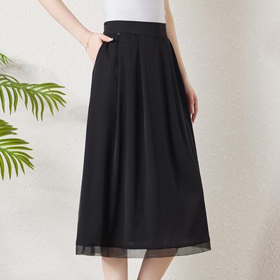 Шелковая юбка женская летняя новая черная универсальная простая трендовая юбка А-силуэта из тутового шелка