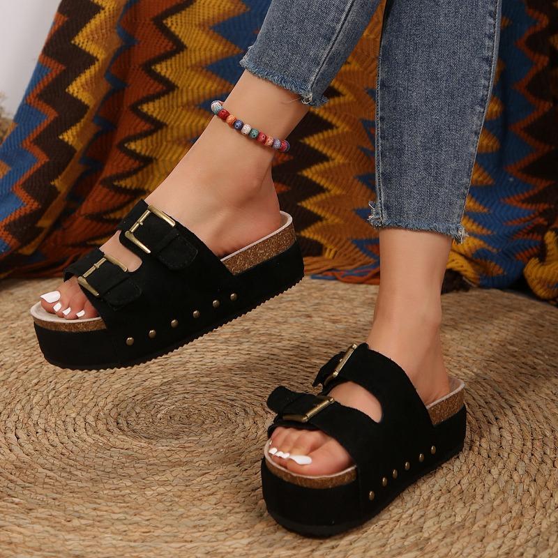 Сандалии Birkenstock на большой платформе Весна/Лето Новые Металлическая пряжка Пляжная обувь
