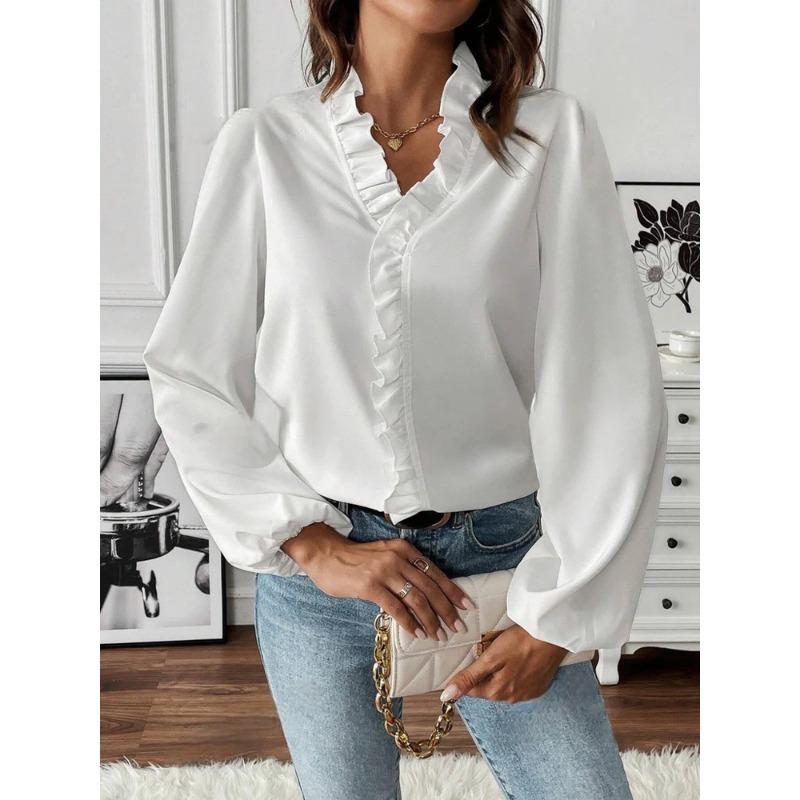 IHUASU Women's Fashion Casual Autumn Winter Long Sleeve V-Neck Blouses & Shirts Elegant