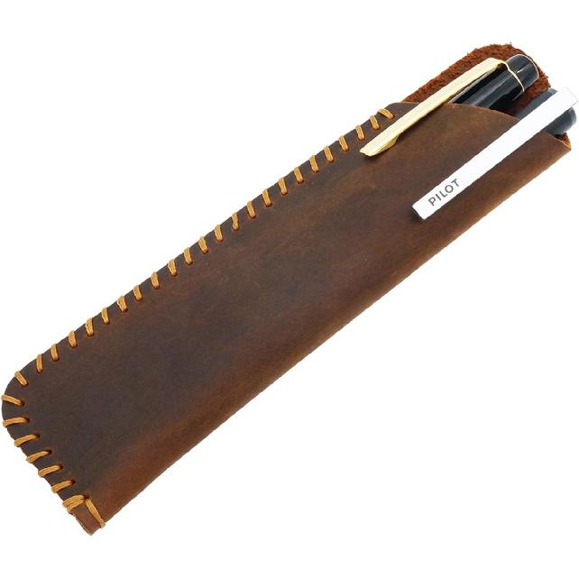 Handmade Leather Double Pen Case Crazy Horse Leather Fountain Pen Pouch Protective Sleeve Cover