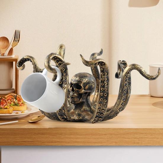 Подставка для кружки «Осьминог» из бронзы, фигурка морского животного из смолы, кухонная столешница, органайзер для кофейных чашек, подставка для вешалки, украшение для дома и офиса