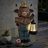 Highland Cow Garden Lantern Statue Multi-Purpose Welcome To Garden Sign Figurine Highland Cows Ornaments for Porch Patio Balcony