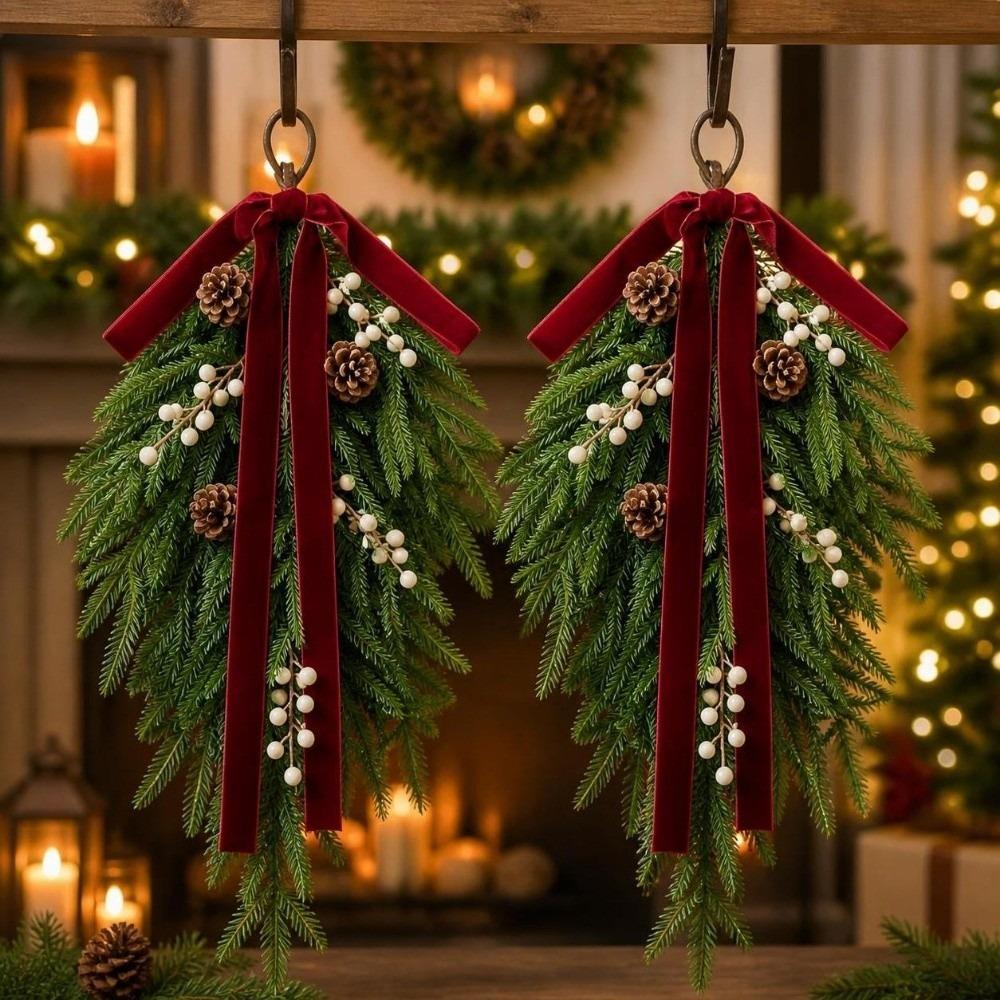 Teardrop Shape Artificial Pine Garland Flexible Bendable Hanging Decorations Mantle Decoration