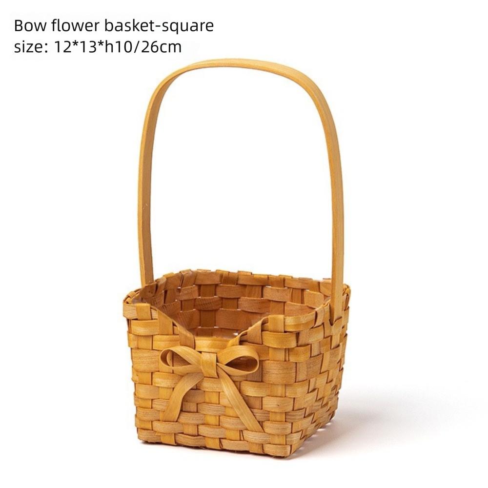 Ивовая Ротанговая Свадебная Цветочная Корзина Ручной Работы с Ручкой Бант Цветочная Корзина Пикник Контейнер Корзина для Цветочных Композиций