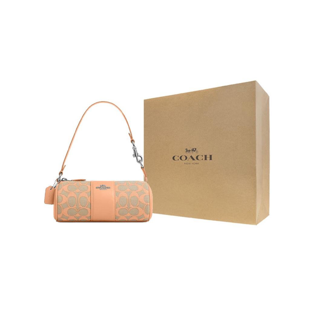 Coach Nolita 20 Классическая сумка-тоут через плечо с монограммой, на молнии, из ткани и кожи, маленькая женская сумка, светло-оранжевая CU003-SVS9W