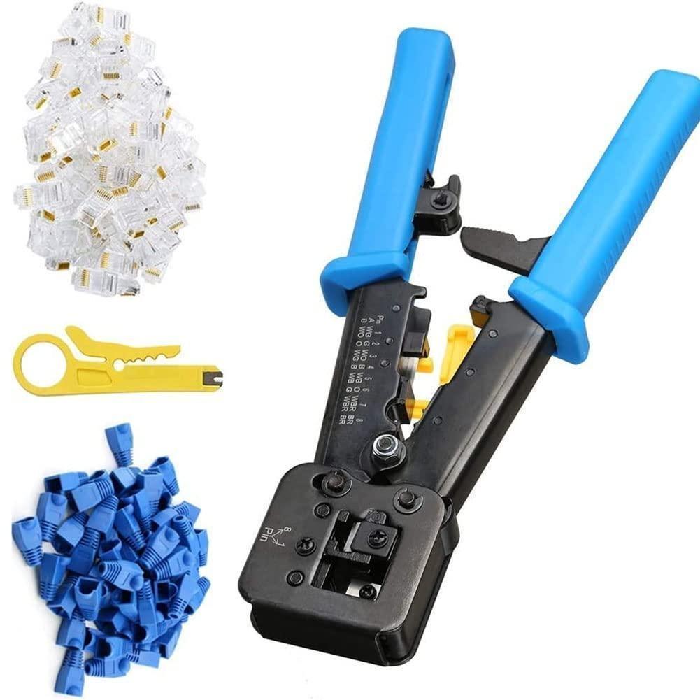 Инструмент для обжима RJ45 Ethernet Кримпер Cat6 Cat5 Cat5e Разъемы RJ45 проходные R11/RJ12 Обычные концы с 50 шт. разъемов 50 шт. колпачков