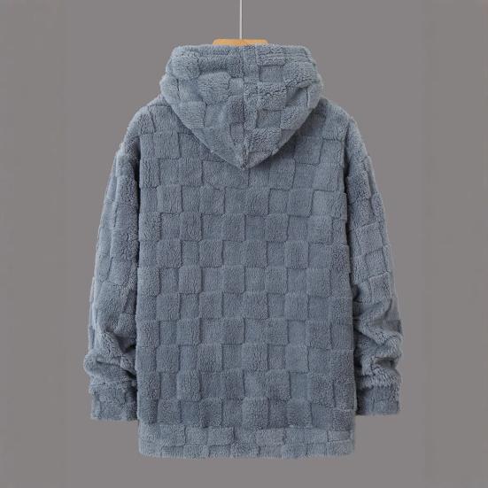 Осень Зима Мужское Худи Однотонное Клетчатое Свободное Повседневное С Капюшоном Толстовка Дышащая Плотная Теплая Плюшевая С Длинными Рукавами Пуловер Топ