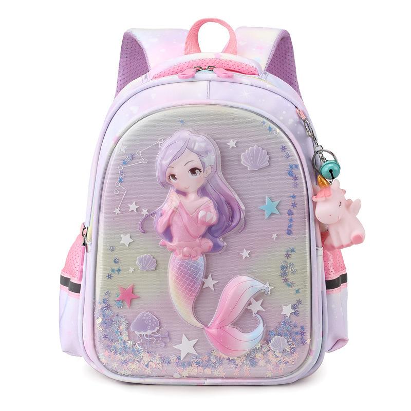 Exquisite 3D Pressed Shell Children School Bags Cute Cartoon Mermaid Printing Kindergarten Book Bag High Quality Nylon Lightweight Children's Backpack