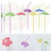 50 Pieces Umbrella Summer Beach Luau Tropical Straws for Drinks Hawaiian Cocktails Umbrella Straws Drinks Party Decorations Supply(Hibiscus)