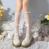 Lady Spring Summer Sweet Bondage Bow Printed Lace Cute Student Calf Socks