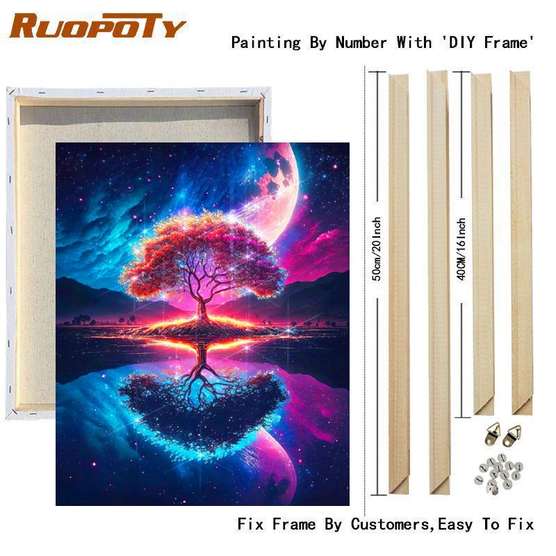 Frame Diy Painting By Numbers For Adults Tree Fantasy Scenery Picture With Numbers Starter Kits Acrylic Paint Diy Gift For Home Decors 40x50