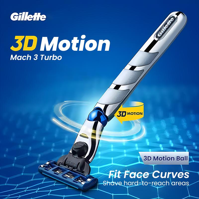 Gillette Mach 3 Turbo Razor 1 Handle 2 Blades Men's Shaving Razor with Floating Razor Head Shaver