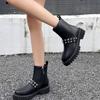 Мода 2025 Осень/Зима Новые Короткие Ботинки с Заклепками и Боковой Молнией для Женщин Черная Кожа Толстая Подошва Толстый Каблук Элегантные Ботинки для Женщин