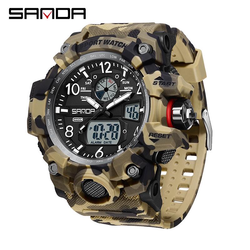 Sanda Молодежная Мода Светящиеся Водонепроницаемые Ударопрочные Будильник Мужские Часы