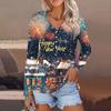 Женская повседневная мода сексуальный комфорт рождественский принт V-образный вырез пуговицы длинный рукав