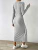 2024 Autumn/Winter Gray Knitted Irregular Long Dress for Women - European & American Fashion