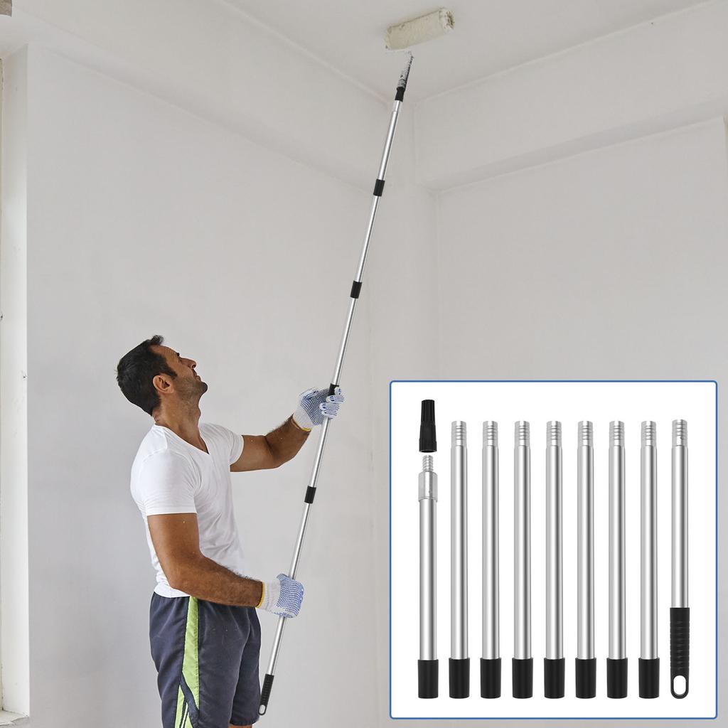 10.83ft Paint Roller Extension Pole with Tapered Adapter 9 Segmented Lightweight Stainless Steel Extension Pole for Painting and