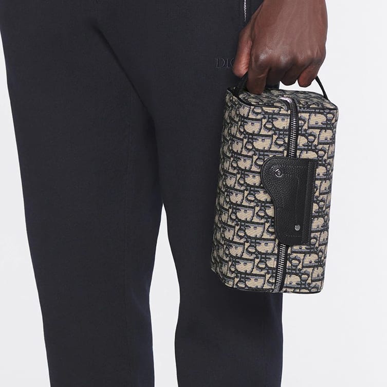 DIOR Lingot Print Jacquard Fabric Makeup Bag, Storage Bag, Clutch, Handbag, Toiletry Bag Men's Beige Black 2ADCA418YKY-H27E