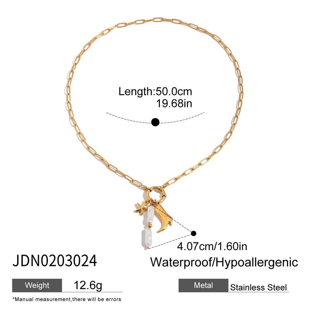 Youthway Natural Pearl Charm Pendant Necklace For Diy Matching Ocean Style Stainless Steel Golden Collar Summer Handmade Jewelry