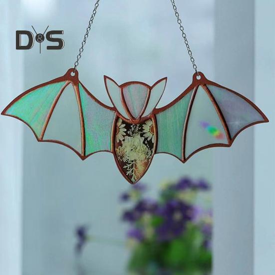Halloween Hanging Glass Suncatcher Decoration Acrylic 2D Bat Ornament Gothic Car Rearview Mirror Decor for Home Window Wall Car