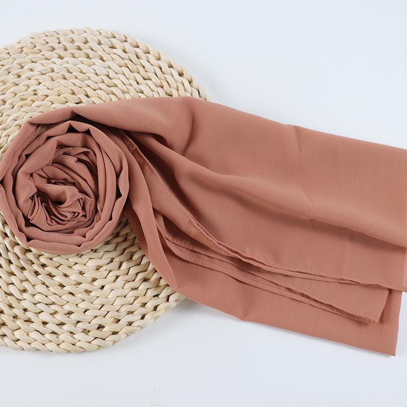 Women's Solid Color Pearl Chiffon Bubble Scarf, Long Silk Headscarf, 70x180cm, Middle Eastern Style