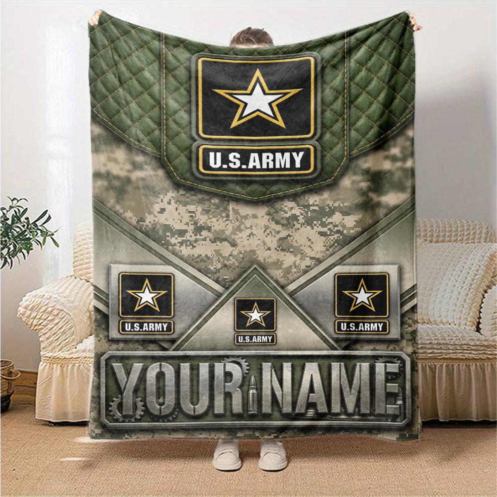Name Custom US. Army Print Flannel Blanket High Quality Warm Comfortable Cover for All Seasons Perfect for Gifts Home Decor