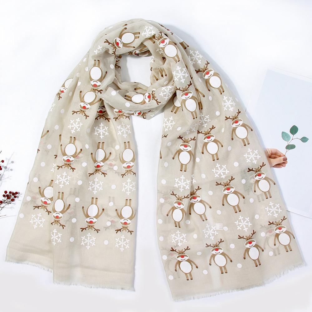 Women Christmas Festive Winter Deer Print Warm Winter Snow Flake Scarf