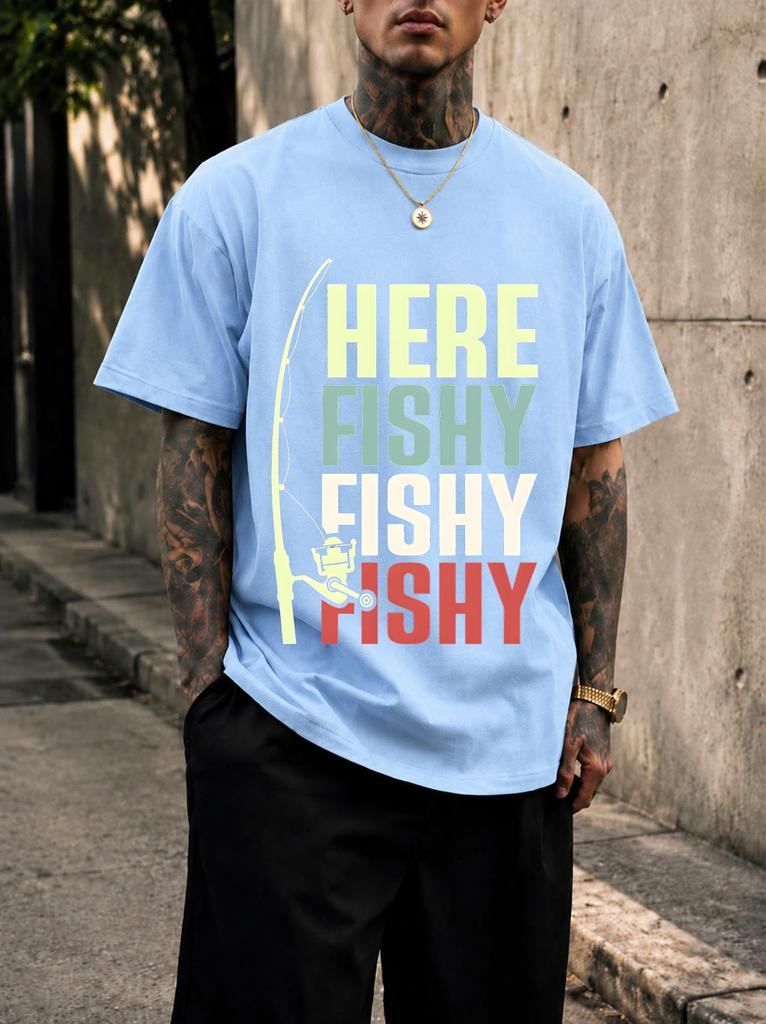 2026 New Pure Cotton Tshirt Fishy Fishy Come Over Fishing Fun Slogan Print Crew Neck Short Sleeve Casual Top