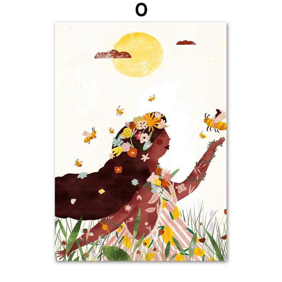 Summer Girl A Little Nap Wild Flower Jungle Plants Wall Art Print Canvas Painting Nordic Poster Decor Pictures For Living Room