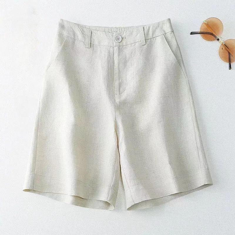 Summer New Cotton and Linen Casual Shorts for Women High Waist Plus Size Wide Leg Shorts Woman Fashion Simple Straight Office Lady Short Pants 24712