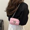 Indented Square Chain 2025 New Korean Version Lock Solid Color Design Chain Texture Single Shoulder Crossbody Small Square Bag Woman