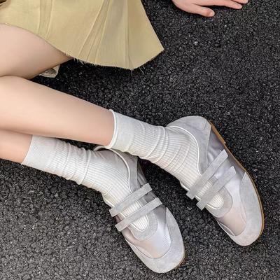 Весна-лето 2025 новые балетки из мягкой кожи на плоской подошве, туфли Мэри Джейн на ремешке-липучке с двойным словом, универсальные туфли-лодочки