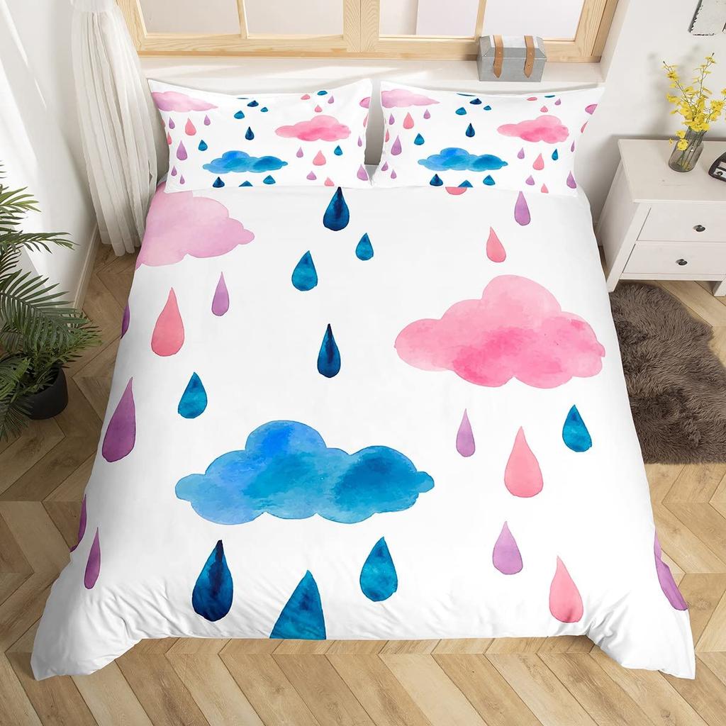 Rainbow King Queen Duvet Cover Colorful Rainbows Bedding Set Watercolor Floral Butterfly Comforter Cover Polyester Quilt Cover