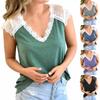 Women's Fashion Elegant V-neck Lace Printed Short Sleeve Casual Loose Cool Top