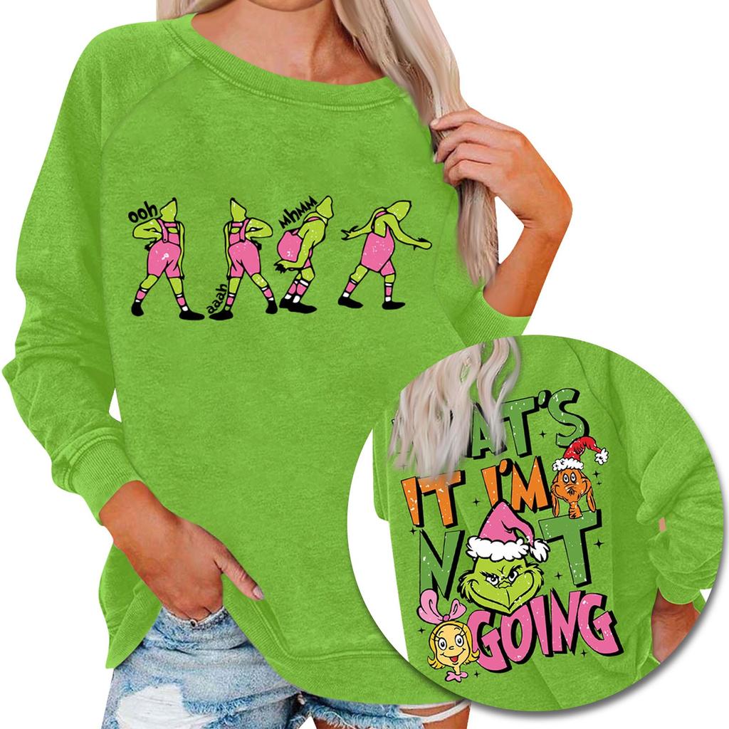 Женский повседневный модный рождественский принт с длинным рукавом и круглым вырезом, пуловер, топ