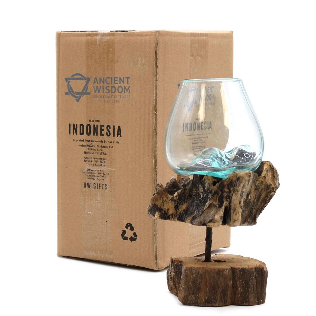 Molten Glass Bowl on Driftwood Stand Medium