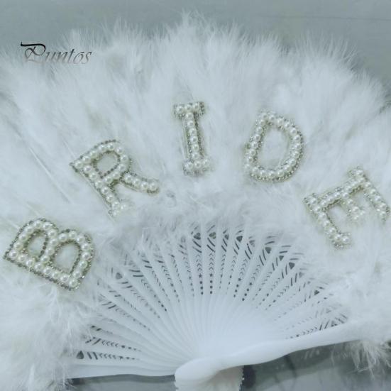 Веер с перьями невесты, дизайн из искусственного жемчуга, сверхлегкий складной веер, украшение для свадебного помолвки и девичника
