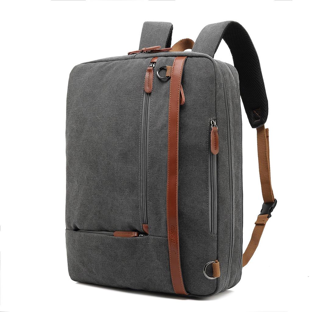 Men Backpacks Cool Bell Nylon/Canvas Male Backpack &Shoulder Bag& Messenger Bag& Handbag 15.6/17.3 Inch Black/Gray CB-5506