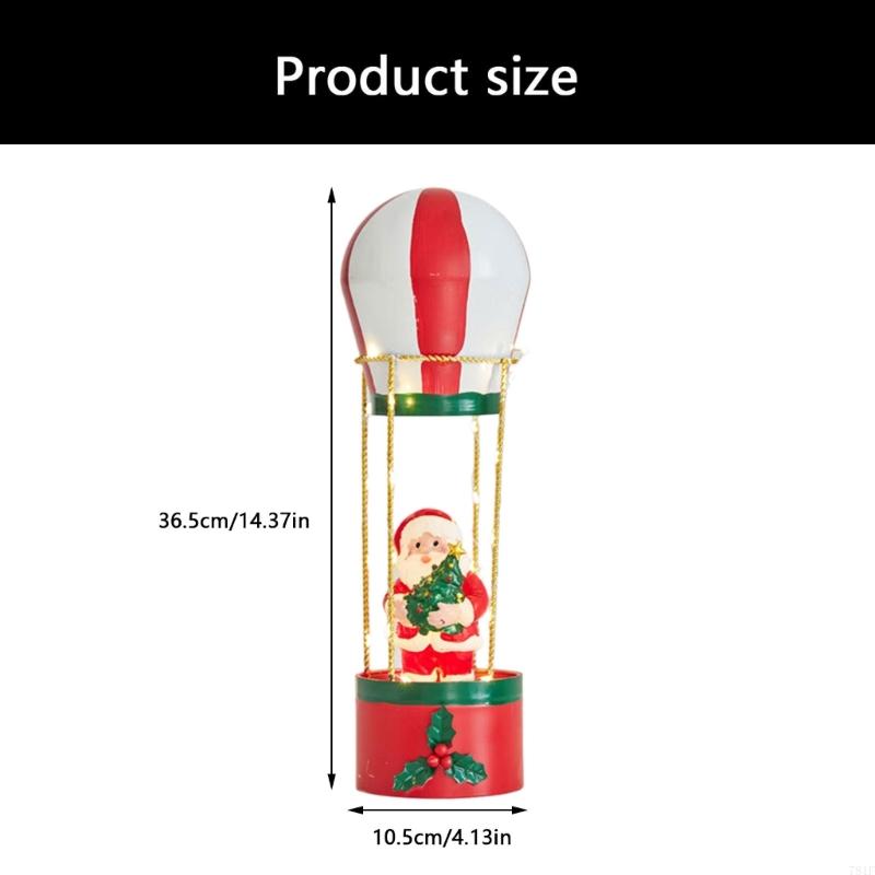 Red, White, Green, and Gold Hot Air Balloon Christmas Figurine with Accent Lighting for Lobby and Window Displays