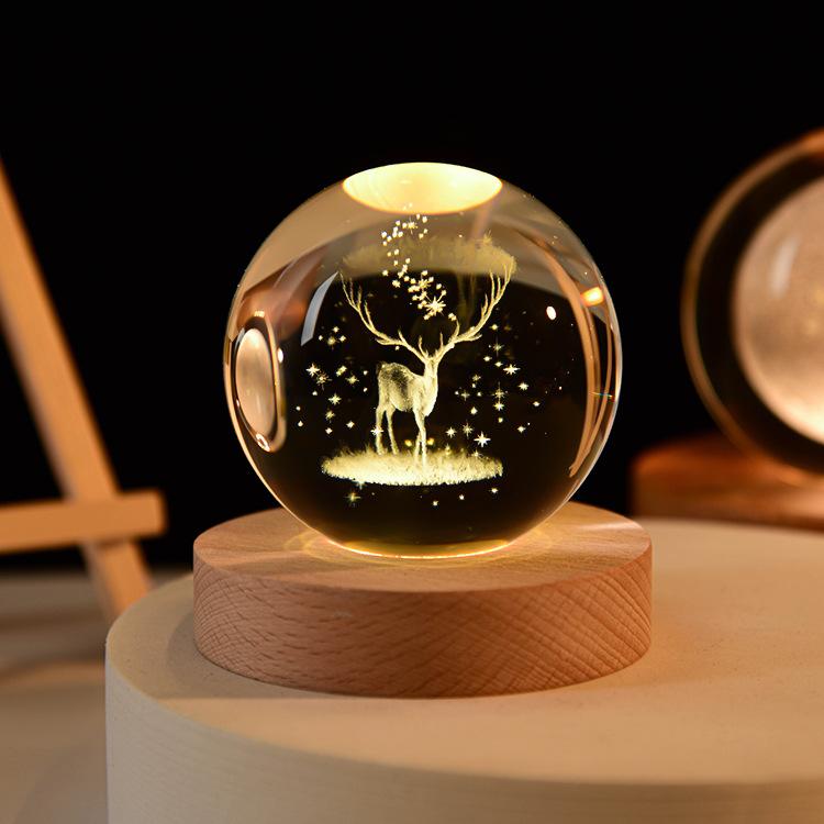 Пустая Кристальная Поделка 3D Лазерная Гравировка Хрустальный Шар Светильники Галактический Хрустальный Шар Со Светодиодной Деревянной Основой