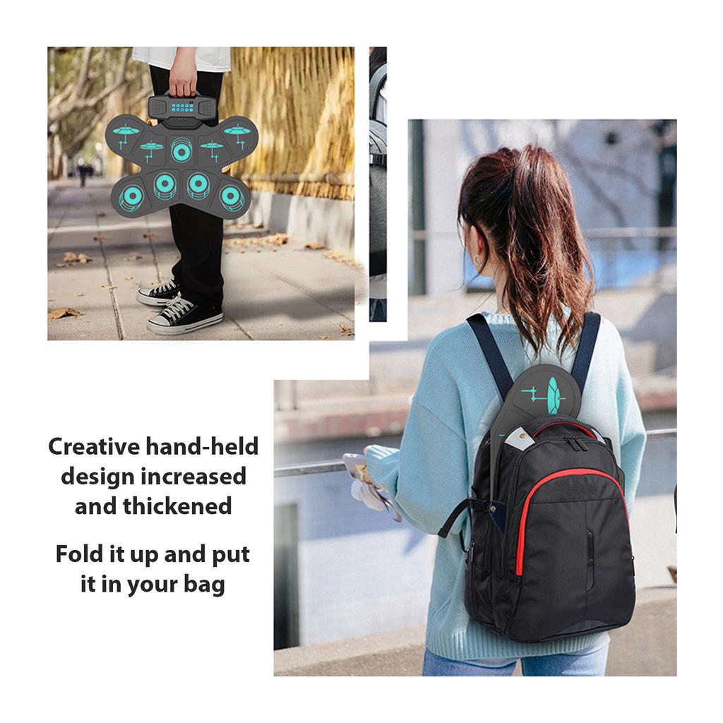 Electronic Drum Set Hand Roll Drum Set 9 Pads Dual Speaker Rechargeable Holiday Birthday Gift