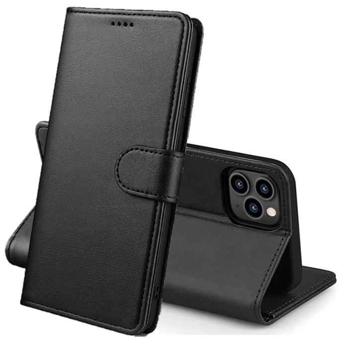 Case for iPhone 15 PRO - Phonillico® - Black Wallet - Magnetic Flap - Card Storage - Hard Plastic