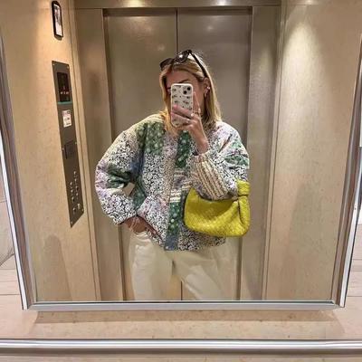 2023 Осень Женская Уличная Мода Хлопковое Пальто с Принтом и Длинным Рукавом 1681