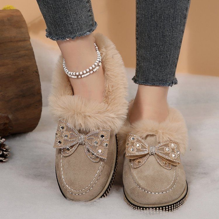 Женские зимние сапоги с бантом, новые, бархатные, утепленные, теплые, нескользящие, студенческие, низкие, хлопковые туфли