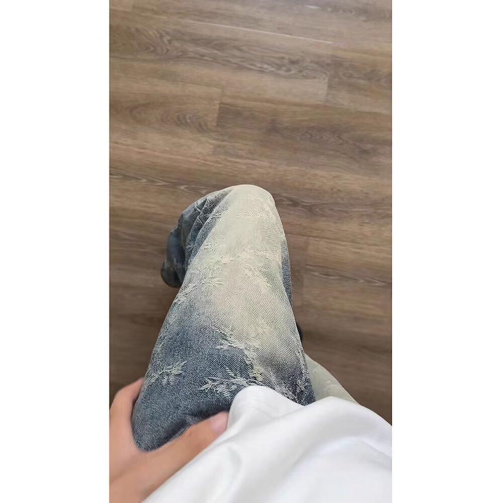 Осень и зима Новые американские джинсы High Street Washed Light Color для мужчин и женщин Прямые слегка расклешенные свободные широкие брюки